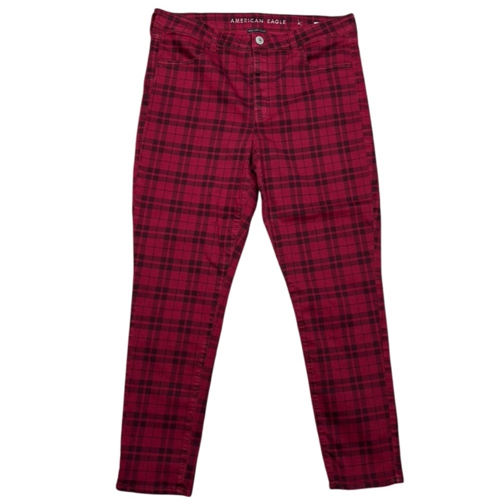 American Eagle Next Level Stretch Hi Rise 4 Pocket Red Plaid Jegging sz 18